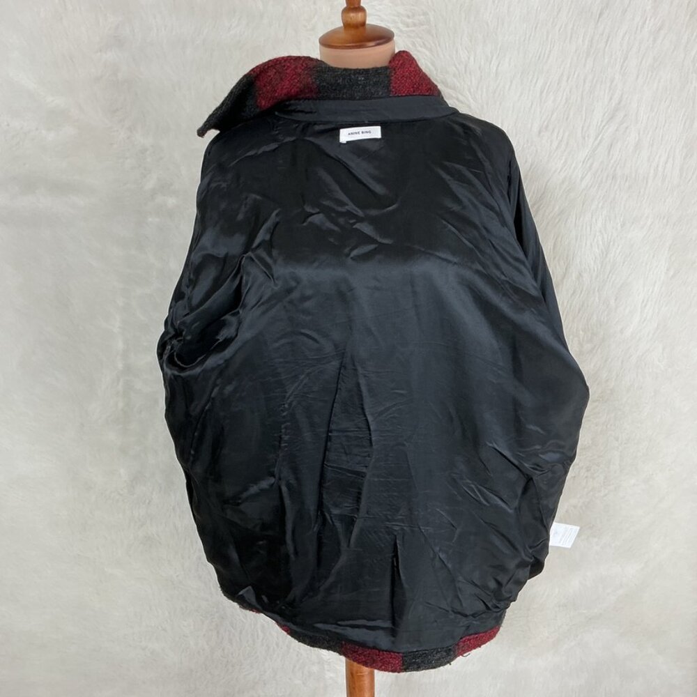 Anine Bing Red Black Bobbi Buffalo Plaid Wool Blend Boucle Jacket Shacket L - Picture 7 of 10